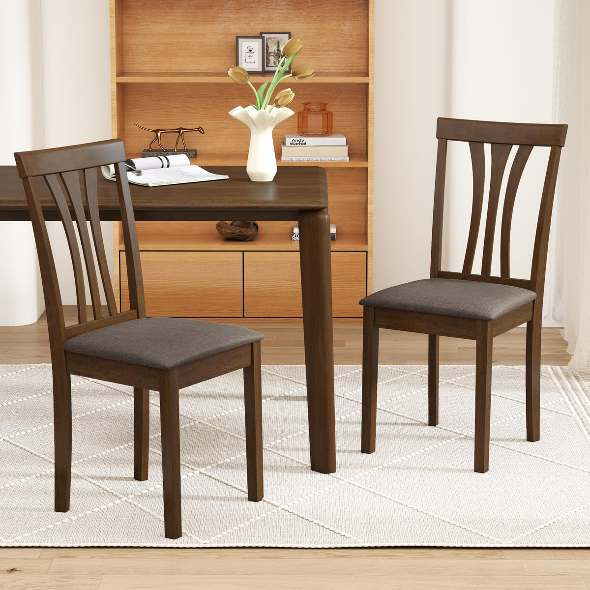 Goflame Wooden Dining Chairs Set of 2/4 Linen Fabric Upholstered Kitchen Armless Chair