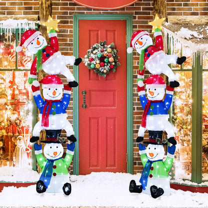 Goflame 6 ft Christmas Stacked Snowman, 3D Pre-Lit Snowman Decoration w/ 155 LED Lights