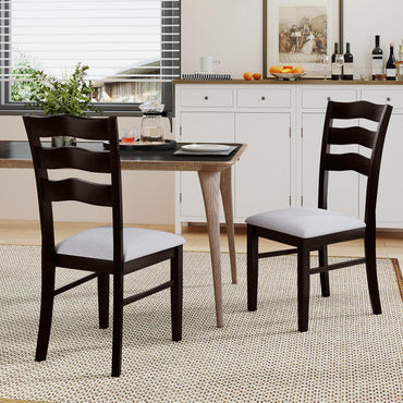 Goflame Wooden Dining Chairs Set of 2/4 with Rubber Wood Legs Fabric Padded Seat Wavy Ladder Back