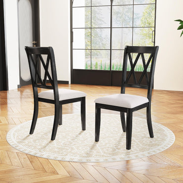 Goflame Wooden Dining Chairs Set of 2/4 Upholstered Kitchen Chair w/Distressed Rubber Wood Legs Curved Cross Back