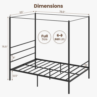 Goflame Full Size Metal Canopy Bed Frame, Modern Platform Bed Frame with 4 Poster & Headboard