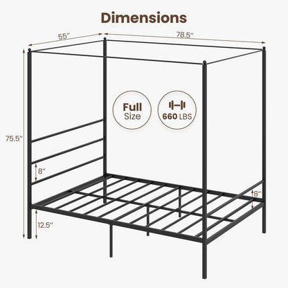 Goflame Full Size Metal Canopy Bed Frame, Modern Platform Bed Frame with 4 Poster & Headboard