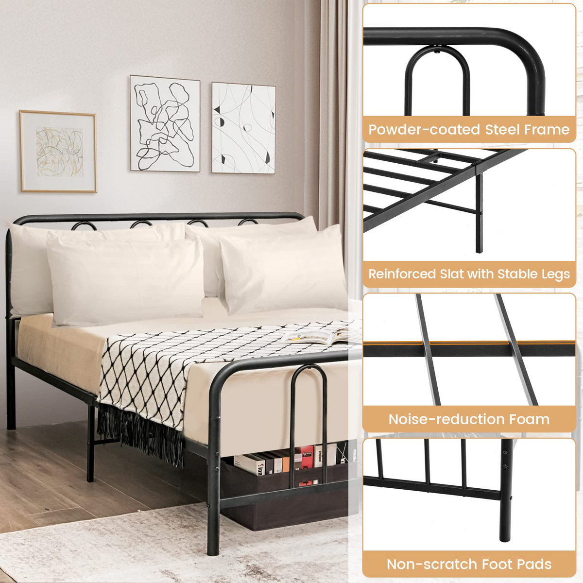 Goflame Full Size Metal Bed Frame, Modern Bed Frame