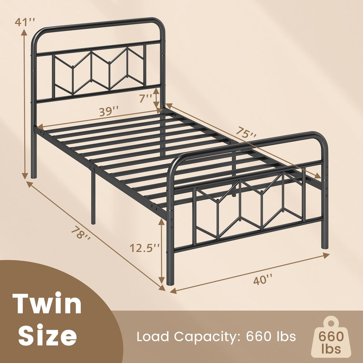 Goflame Metal Twin Bed Frames with Victorian Style Headboard & Footboard, Heavy Duty Slats Support Mattress Foundation