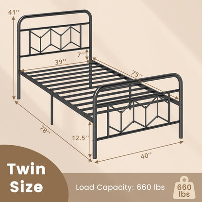 Goflame Metal Twin Bed Frames with Victorian Style Headboard & Footboard, Heavy Duty Slats Support Mattress Foundation