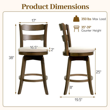 Goflame 25" Swivel Bar Stools Set of 2/4 with Fabric Upholstered Seat