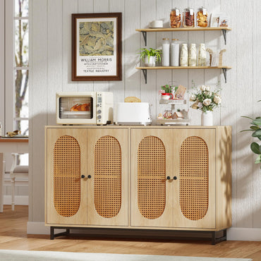 Goflame 50" PE Rattan Sideboard Buffet Cabinet with 4 Doors and Adjustable Shelves