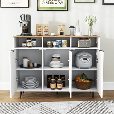 Goflame Sideboard Cabinet - 47” Buffet Cabinet with Storage Compartments, Countertop