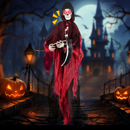 Goflame 8 Ft Halloween Animatronics, Sound & Touch Activated Grim Reaper with Sickle, Glowing LED Eyes & Scary Voices