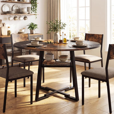 Goflame Round Dining Table for 4-6 | 47.5" Circle Kitchen Table with Storage Shelf