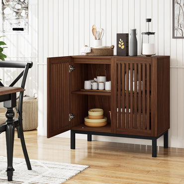 Goflame Sideboard Buffet Cabinet | 32" Farmhouse Coffee Bar with Slatted Doors