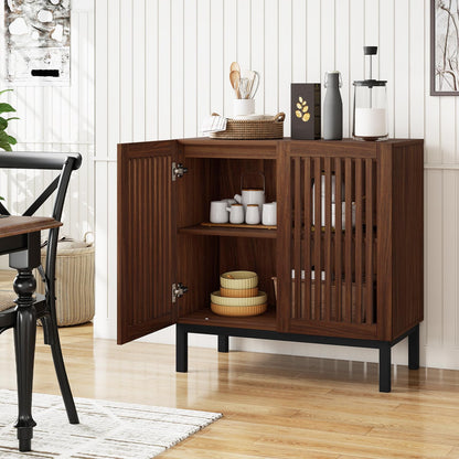 Goflame Sideboard Buffet Cabinet | 32" Farmhouse Coffee Bar with Slatted Doors