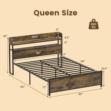 Goflame Queen Size Bed Frame with Storage Headboard