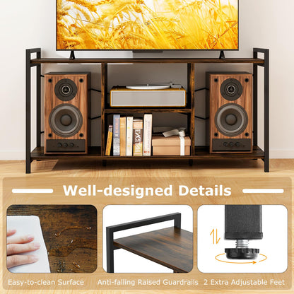 Goflame TV Stand for TVs up to 55", 3-Tier Entertainment Center with Open Storage Shelves, Side Guardrails & Metal Frame