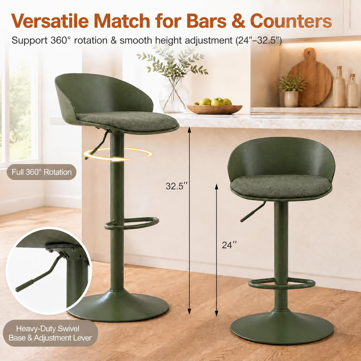 GOFLAME Bar Stools Set of 2/4 Adjustable Bar Height Stools