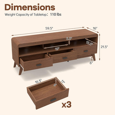 Goflame TV Stand for 60-70 Inch TV Mid-Century Modern Entertainment Center with 3 Storage Drawers