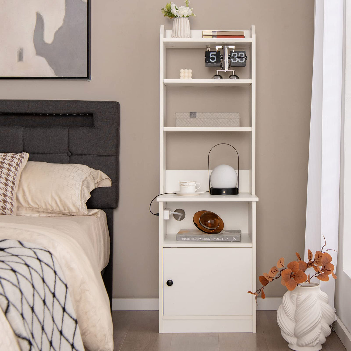 Goflame Nightstand with Charging Station - 55" Tall Bedside Table