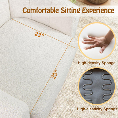 Goflame 360° Swivel Accent Chair - Sherpa Upholstered Boucle Barrel Club Chair with Padded Armrests