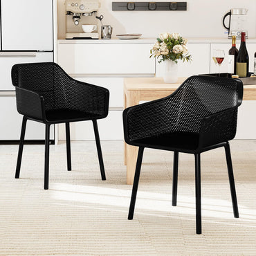 Goflame Plastic Dining Chairs Set of 2/4 Black Kitchen Armchair w/Breathable Mesh Backrest