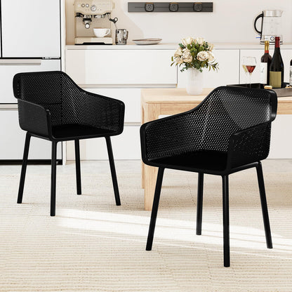 Goflame Plastic Dining Chairs Set of 2/4 Black Kitchen Armchair w/Breathable Mesh Backrest