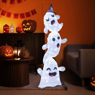 Goflame 4 Ft Halloween Decorations Outdoor Stacked Ghosts, Free-Standing Cute Yard Decorations