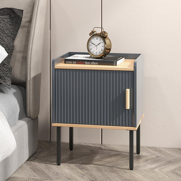 Goflame Nightstand with Storage, Bedside Table with Single Door Cabinet, Small Space, Gray