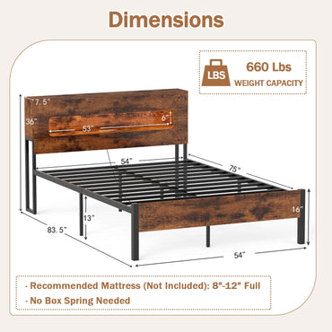 Goflame Full Size Bed Frame with LED Lights & Charging Station