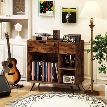Goflame Large Record Player Stand with Charging Station