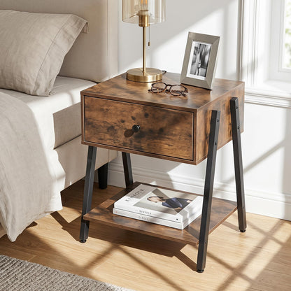 Goflame Industrial Night Stand with Drawer and Open Shelf