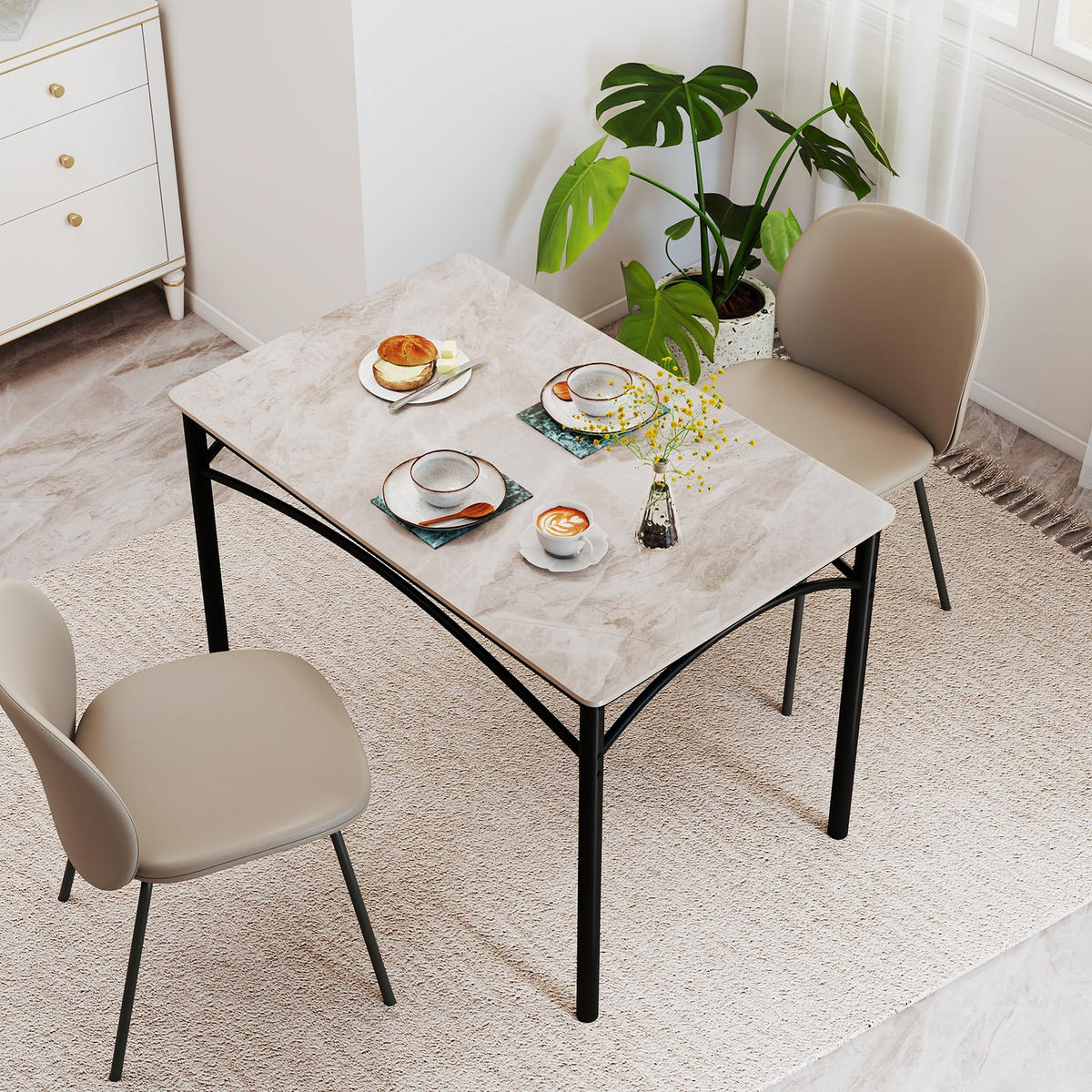 Goflame Dining Table with Large Faux Marble Tabletop