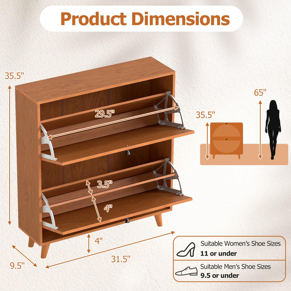 Goflame Shoe Storage Cabinet with 2 Flip Drawers