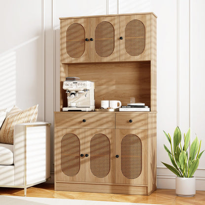Goflame Kitchen Hutch, 71" Tall Boho Pantry Cabinet