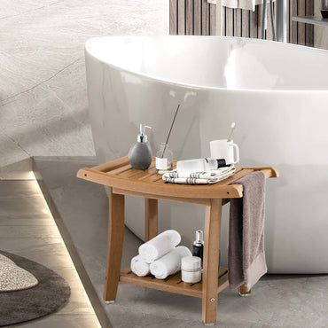 Goflame Shower Bench, HDPE Waterproof Shower Stool with Storage Shelf