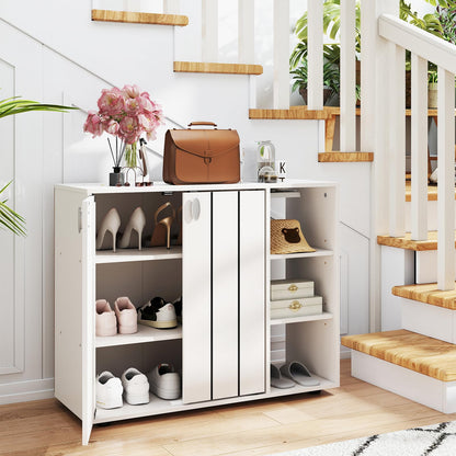 Goflame Wood Shoe Cabinet with Doors with 3-Level Adjustable Open Shelves