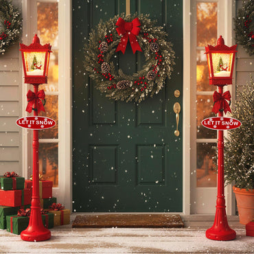 Goflame 8 ft Musical Christmas Streetlight w/Warm White LED Lights Snowy Effects Santa Scene