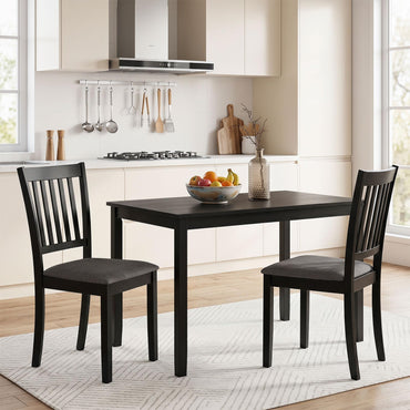 Goflame Modern Farmhouse Wood Slat-Back Kitchen Chairs w/Padded Seat (2/4)