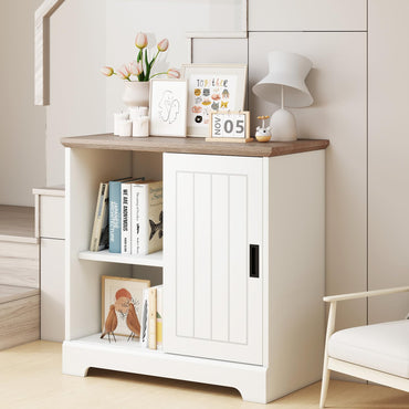Goflame Small Sideboard Buffet Cabinet Farmhouse Kitchen Storage Cabinet with Fluted Sliding Door