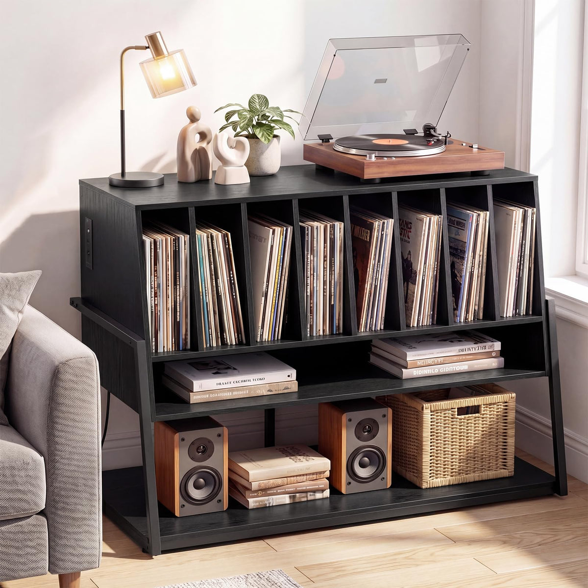 Goflame large Record Player Stand with Charging Station