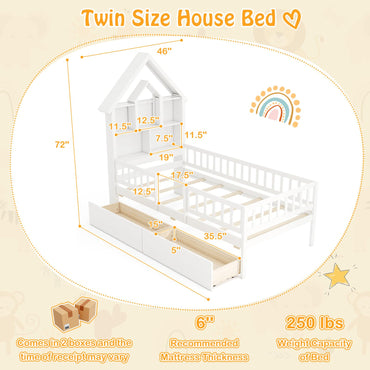 Goflame Twin House Bed with 2 Storage Drawers