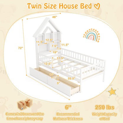 Goflame Twin House Bed with 2 Storage Drawers