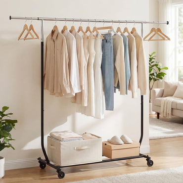 Goflame Extendable Heavy-Duty Rolling Clothing Rack for Hanging Clothes