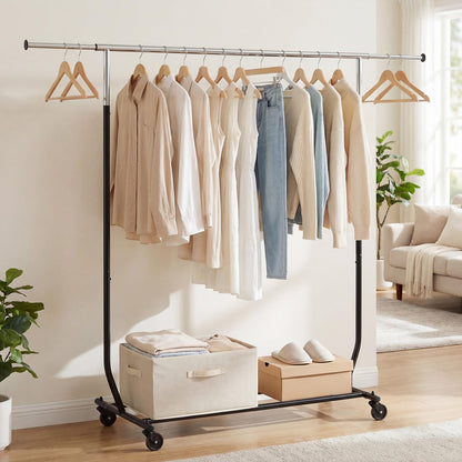 Goflame Extendable Heavy-Duty Rolling Clothing Rack for Hanging Clothes