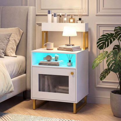 Goflame Night Stand with LED Lights | Tall Sofa Side Couch End Table w/Top Tray (1/2)