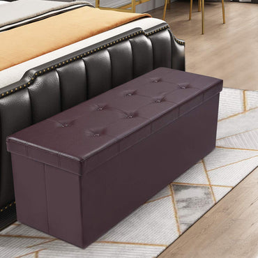Goflame 45" Folding Storage Ottoman Bench, Faux Leather