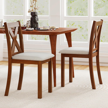 Goflame Wooden Dining Chair Set of 2/4 with Padded Seat and Curved Back