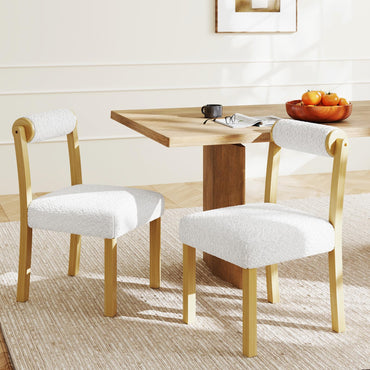 Goflame Wooden Dining Chairs Set of 2/4, Faux Sherpa Upholstered Kitchen Dining Room Chairs w/Rubber Wood Frame