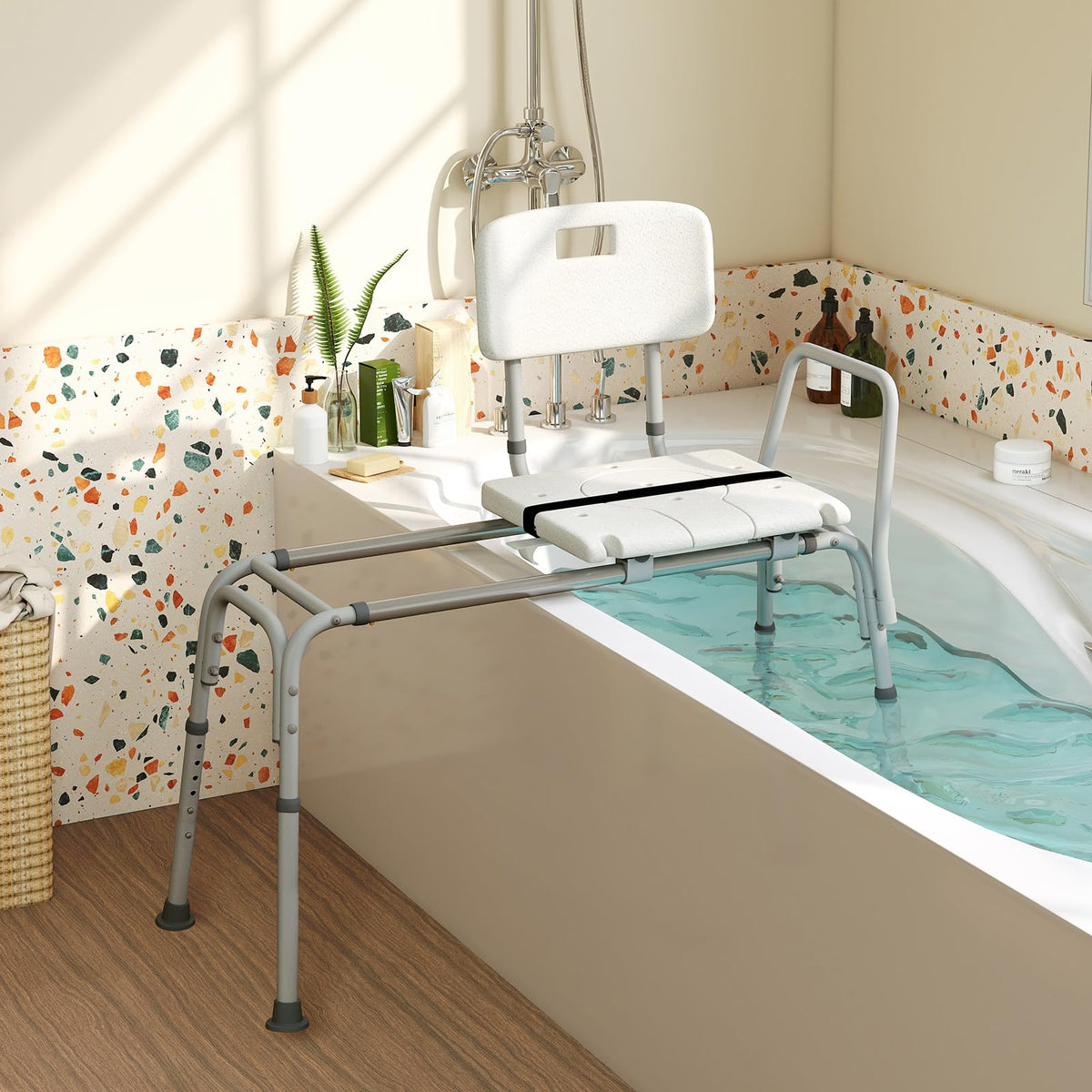 GOFLAME Sliding Tub Transfer Bench for Elderly and Disabled