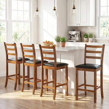 Goflame 24" Ladder Back Wood Counter Bar Stools Set of 2/4 Padded Faux Leather Upholstered Seat & Footrest