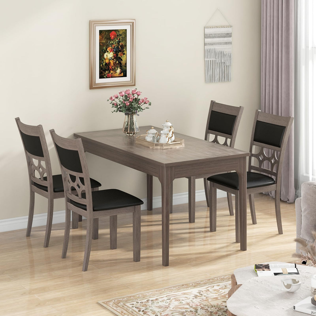 Goflame Wooden Dining Chairs, Farmhouse Armless Kitchen Chairs w/Padded Backrest & Seat