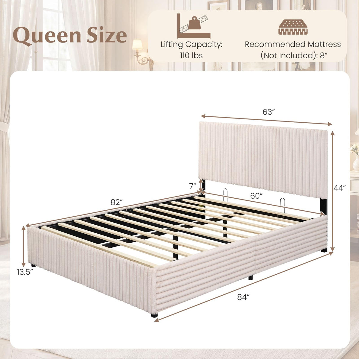 Goflame Queen Size Lift Up Storage Bed